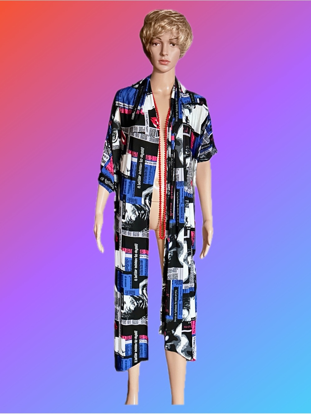 Isabel ~ X-Large ~ Multi-Colors Newspaper Clippings Print ~ Kimono Cardigan/Vest